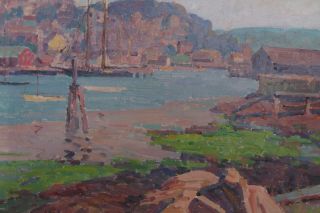 Large Antique CARL H NORDSTROM Gloucester Harbor Mass Impressionist Oil Painting 4