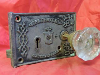 Antique Civil War Era 1863 Rim Lock Door Knob Set Lock Box Blw Bennington B