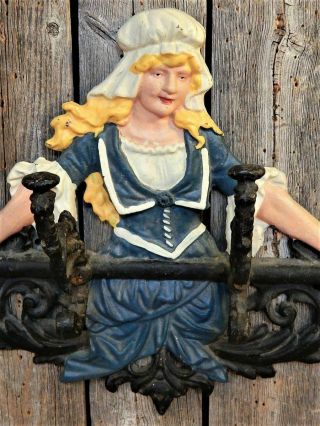 Aafa Rare Antique Cast Iron Coat Rack Folk Art Medieval Tavern Pub Maiden
