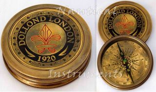 Vintage Dollond London Poem Engraved Brass Compass 3 " Old Antique Pocket Compass