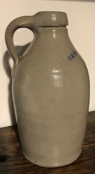 Boston A B Wheeler & Co Small Quart Stoneware Bottle Jug Huge Salt Drip 8