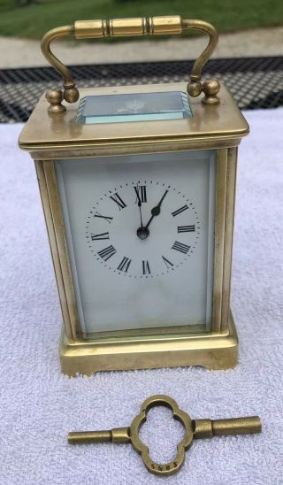 1900’s Antique French Carriage Mantel Shelf Desk Clock Correctly