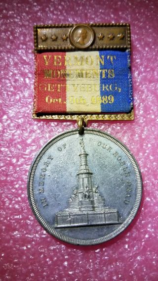 Vintage Gettysburg Gar Army Medal Badge Gar Vermont Civil War 1889
