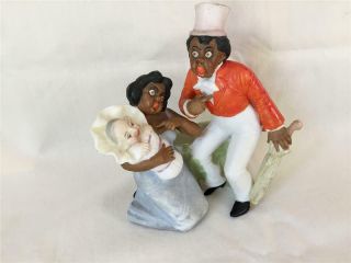 Marked Schafer & Vater Bisque Novelty Black Couple With White Baby - Not Me?