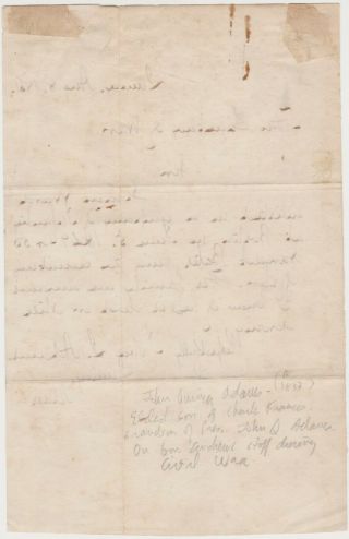 1861 CIVIL WAR LETTER FROM JOHN QUINCY ADAMS II TO SECRETARY OF WAR RE SOLDIER 3