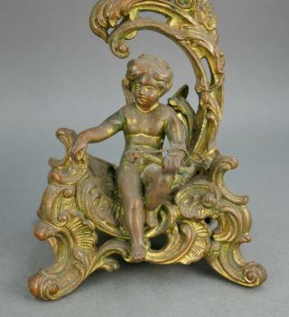 Fine Antique Pair French Gilt Gold Clock Garniture Cupid Candlesticks 3