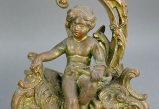 Fine Antique Pair French Gilt Gold Clock Garniture Cupid Candlesticks 4