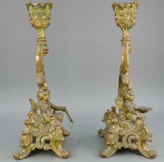 Fine Antique Pair French Gilt Gold Clock Garniture Cupid Candlesticks 7
