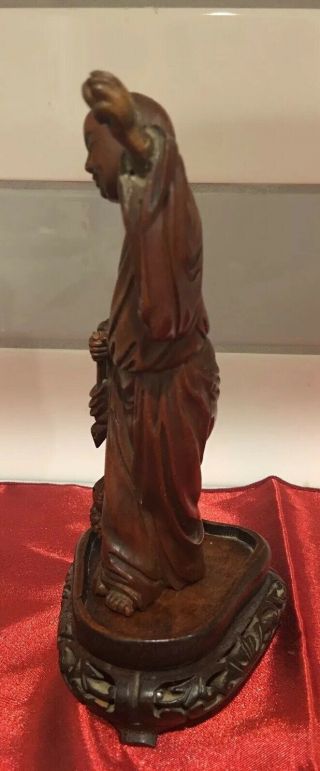 Chinese Hand Carved Small Wooden Statue Boy Stand 3