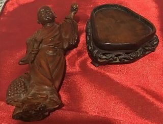 Chinese Hand Carved Small Wooden Statue Boy Stand 8