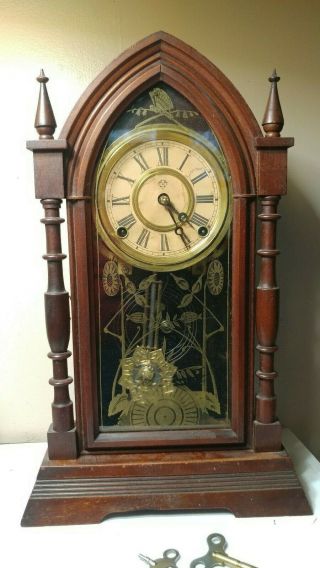 Ansonia Epsom Mantel Kitchen Shelf Clock Unusual Pendulum With Key