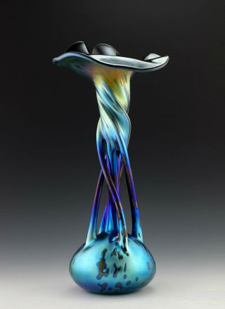 Glamorous Bohemian Art Nouveau Jugendstil Iridescent Glass 15  Tall Vase
