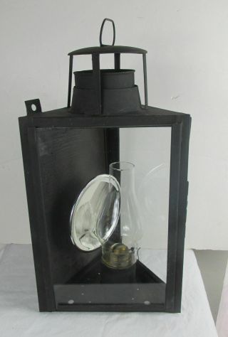 Primitive 20 - 1/2” Early Antique Tin Lantern W/ Glass Triangle Shape W/reflector