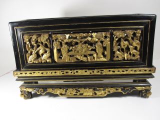 Chinese gilt wood box for Peranakan Straits Nyonya market 19th no porcelain vase 4