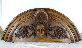26 " Antique French Hand Carved Wood Walnut Pediment - Woman Portrait Head