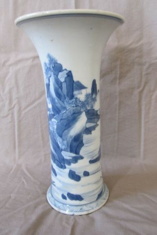 Antique Chinese KANGXI blue & white tall vase landscape scene hand painted.  AF 10