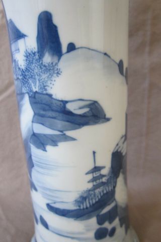 Antique Chinese KANGXI blue & white tall vase landscape scene hand painted.  AF 11
