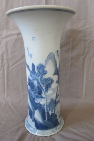 Antique Chinese KANGXI blue & white tall vase landscape scene hand painted.  AF 2