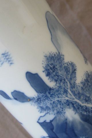 Antique Chinese KANGXI blue & white tall vase landscape scene hand painted.  AF 8