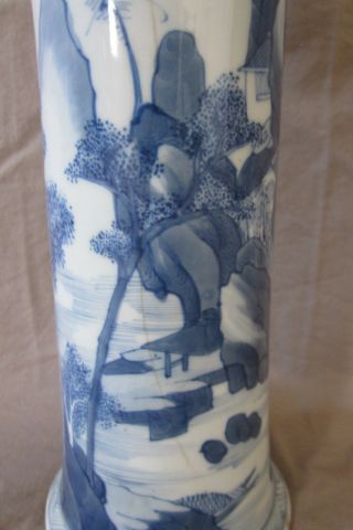 Antique Chinese KANGXI blue & white tall vase landscape scene hand painted.  AF 9