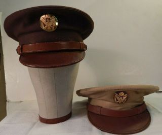 Wwii U.  S.  Army Enlisted Man’s Service Caps,  (2),  O.  D.  Wool & Khaki Cotton,  A,