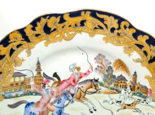 LATE 19TH C CHINESE EXPORT ANTIQUE PORCELAIN PLATE OF FOX HUNT,  W/QIANLONG SEAL 6