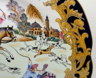 LATE 19TH C CHINESE EXPORT ANTIQUE PORCELAIN PLATE OF FOX HUNT,  W/QIANLONG SEAL 8