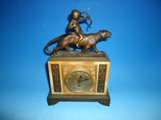 Antique,  French,  Miniature Marble & Bronze Clock
