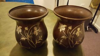 Heintz Sterling Silver On Bronze Matching Vases