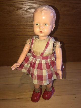 Vintage RARE Wind - Up Doll Celluloid & Tin Metal Walking Doll outfit 4