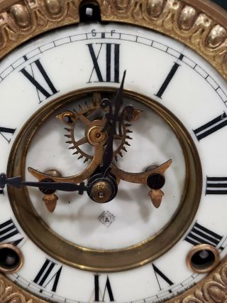 Antique Royal Bonn Germany La Verdon Fuchsia Floral Pottery Ansonia Mantle Clock 5