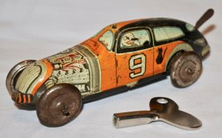 Vintage Wind Up Tin Toy Racing Race Car Racer.