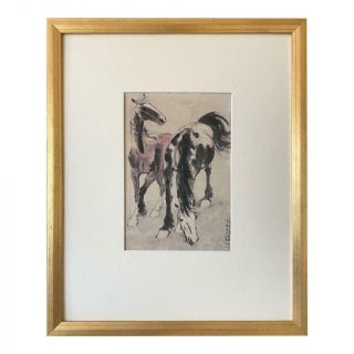 Vintage Chinese Watercolor Painting Of Horses Manner Of Xu Beihong 1930s