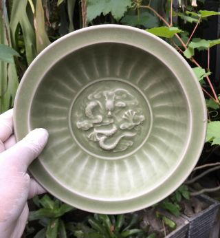 Antique Chinese Song Longquan Celadon Small Porcelain Plate Dragon Motif