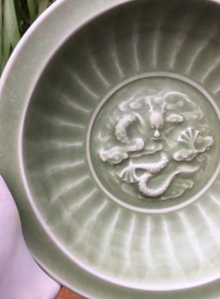 Antique chinese song Longquan Celadon Small Porcelain Plate Dragon Motif 4