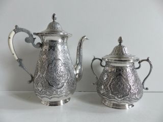 Antique Persian Solid Silver 84 Tea Pot & Sugar Bowl Marked 960 Grams