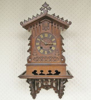 Antique Oak Cuckoo Clock With Wall Bracket - Unusual Brass Movement