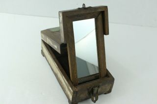 Primitive Solid Wood Shaving Box With Hinged Folding Mirror Bathroom Repurpose