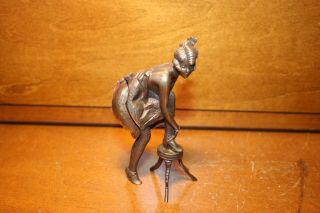 Figural French Mechanical Nude Erotica Naughty Bronze Lady On Stool Brothel Item