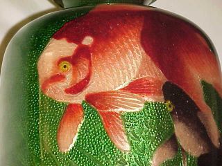 8 1/2 " Ota Toshiro Japanese Ginbari Enamel Copper Cloisonne Vase Oranda Goldfish