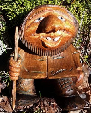 Handsome,  Hand Carved Troll From Norway Signed 1979,  Masterfully Crafted,