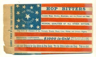 Ca.  1876 Old Vintage 13 Star Flag Hop Bitters Medicine Advertisement On Paper