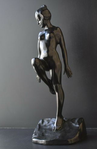 Art Deco Spelter Sculpture Of A Nude Female Nymph Girl