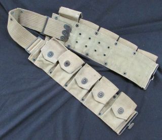 Vintage Ww - 2 U.  S.  Web Kaki Canvas Garand 10 - Pocket Ammunition Belt