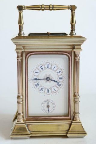 Antique French Carriage Clock Strike Repeat & Alarm Heavy Gilt Bronze Case