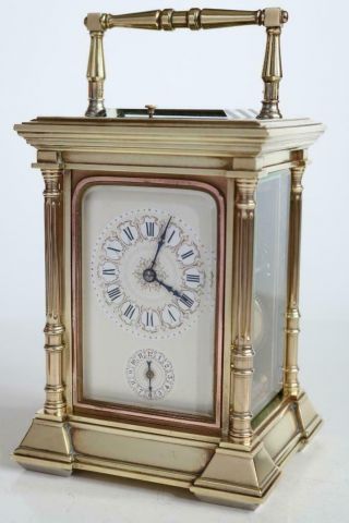 ANTIQUE FRENCH CARRIAGE CLOCK strike repeat & alarm HEAVY GILT BRONZE CASE 4