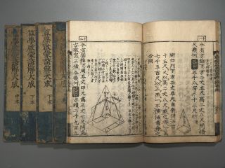 Edo 17thc.  Japanese Arithmetic Mathematics Wazan Antique Woodblock Print Book