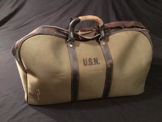 Vintage Navy Ww2 Usn Green Canvas Bag Duffle Gym Bag Atlantic Products Corp