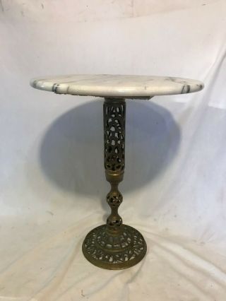 Vintage Mid - Century Marble Top Brass Pedestal Base Table