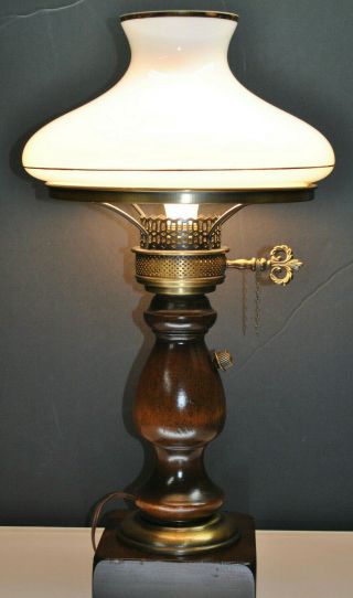 Vintage Retro Mid Century Wood & Antique Brass Hurricane Lamp